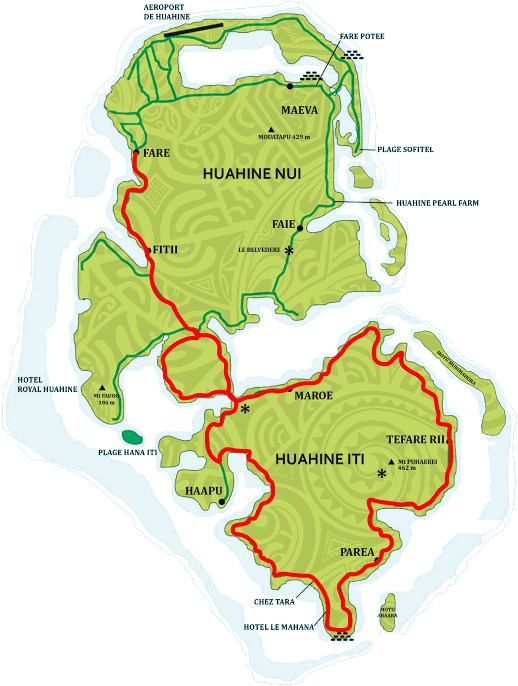 Carte du tour Huahine Iti